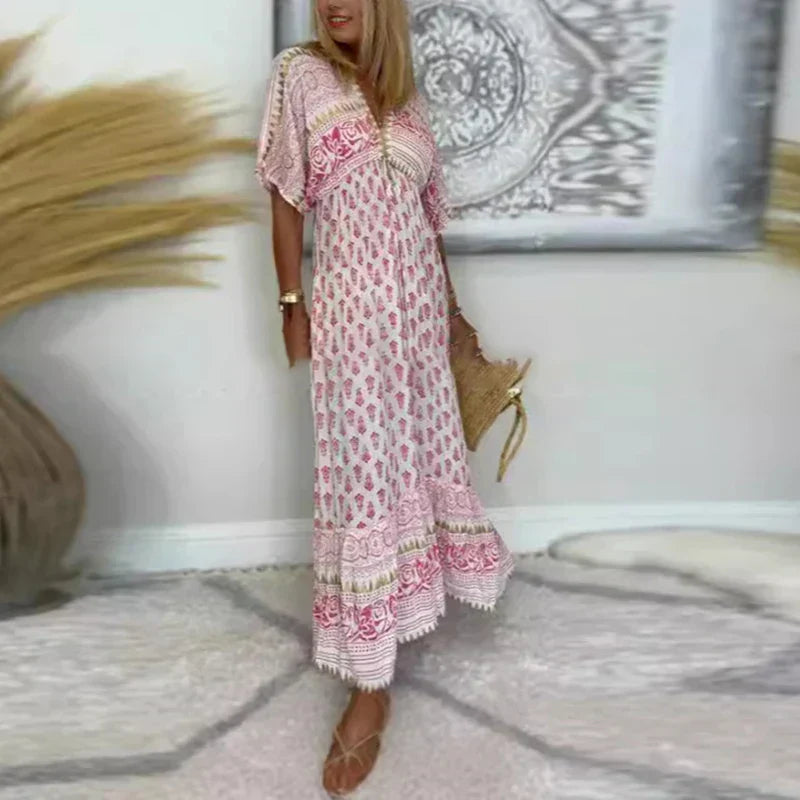 Bedrakte Dames Maxi Zomerjurk (2)