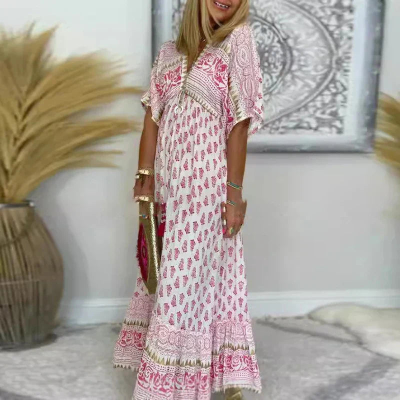 Bedrakte Dames Maxi Zomerjurk in Roze