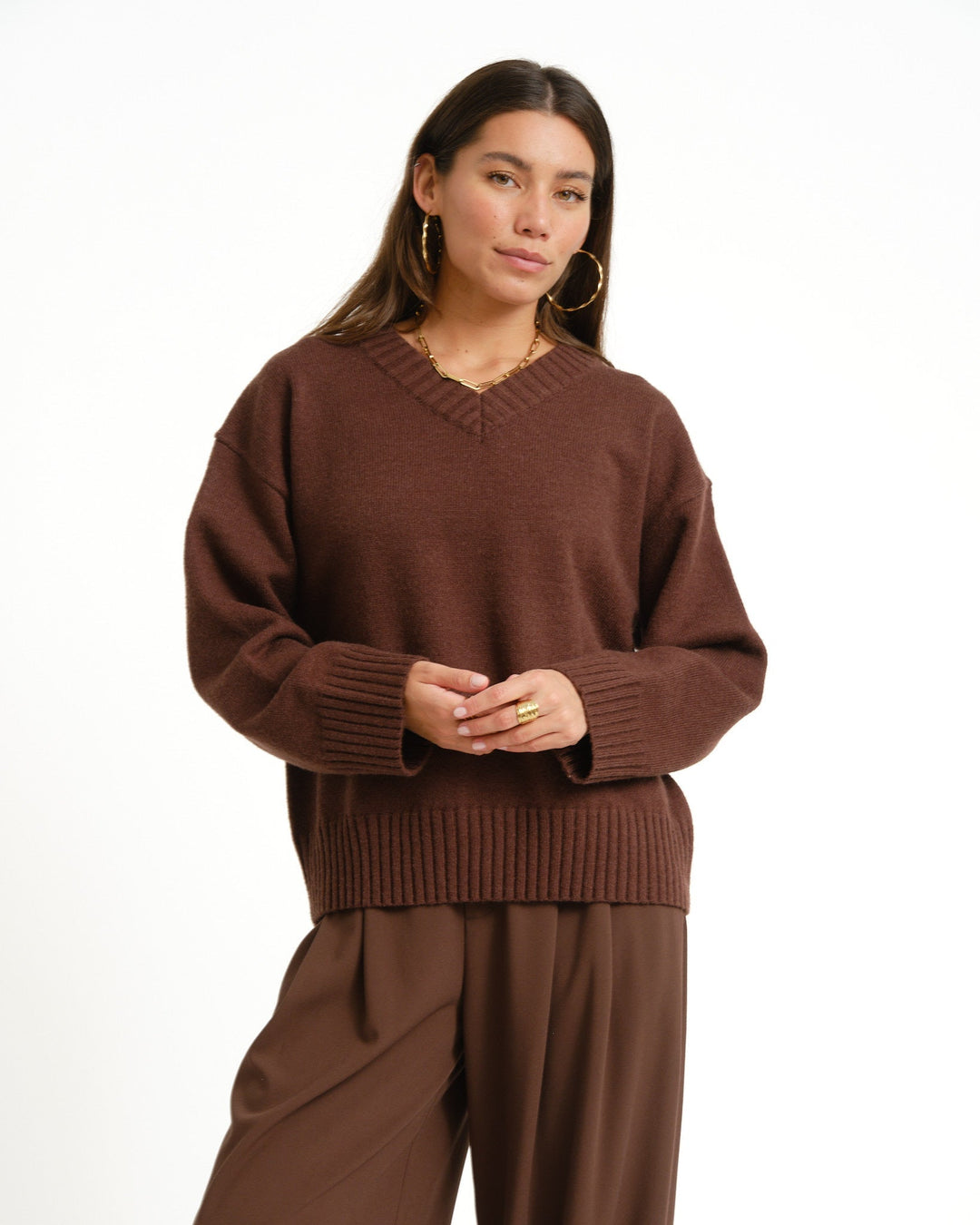 Bruin Klassieke Dames Trui voor Herfst in Bruin 1