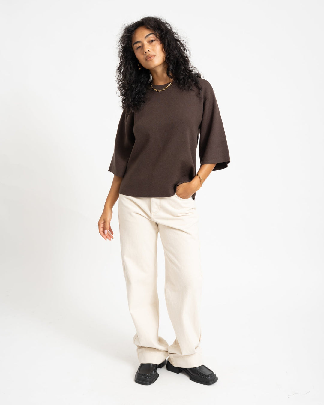 Bruine Dames Trui Fijne Knit Minimale in Bruin 2