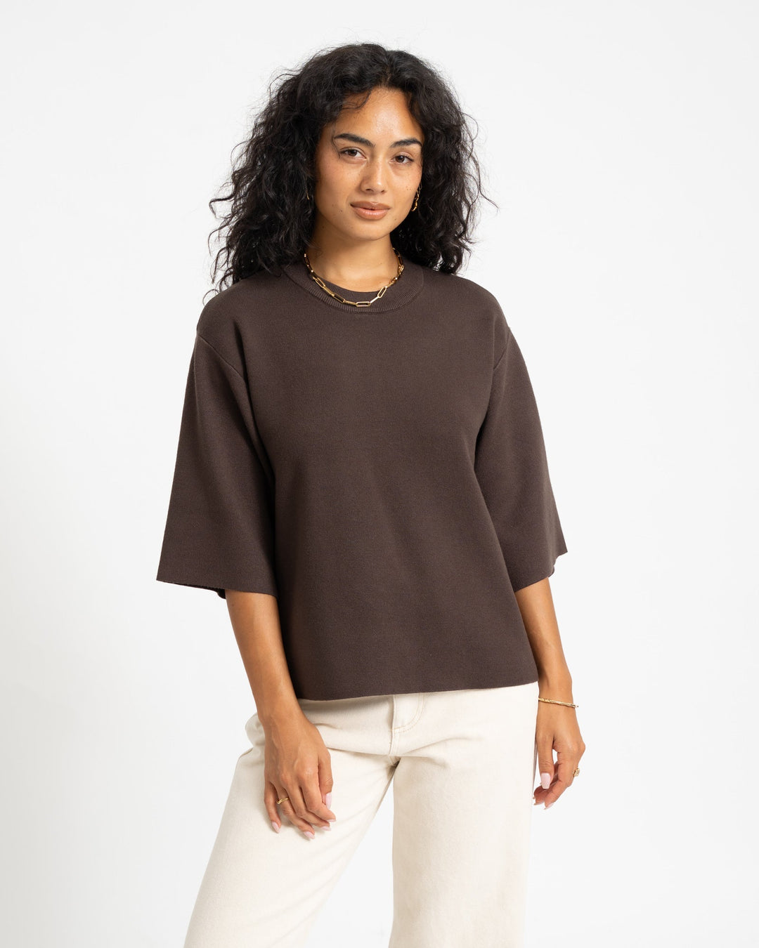 Bruine Dames Trui Fijne Knit Minimale in Bruin 3