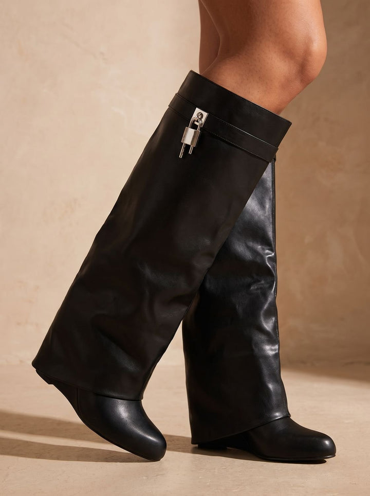 Chique Dames Laarzen in Faux-Leather met Sleehak (5)