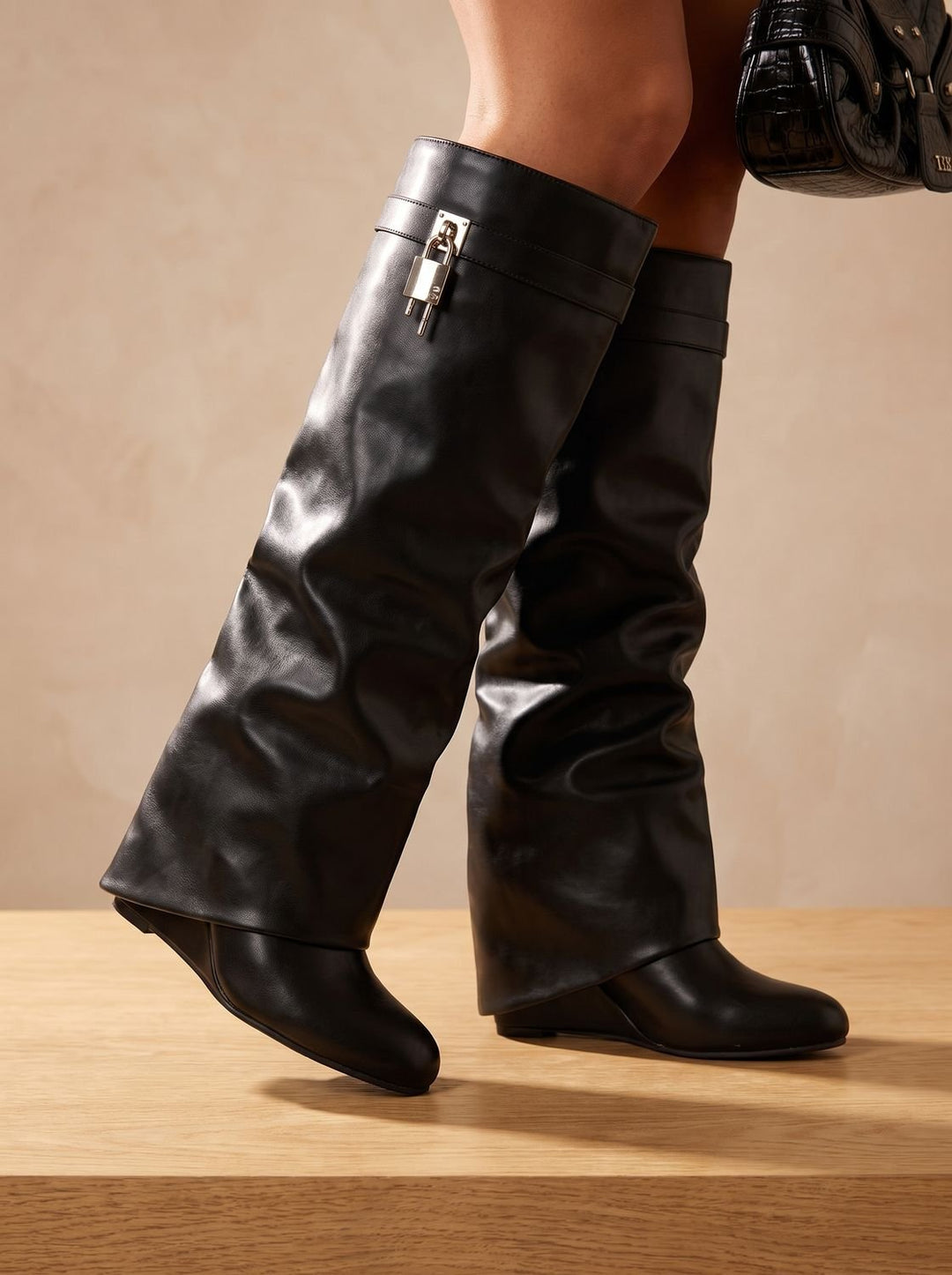 Chique Dames Laarzen in Faux-Leather met Sleehak (6)