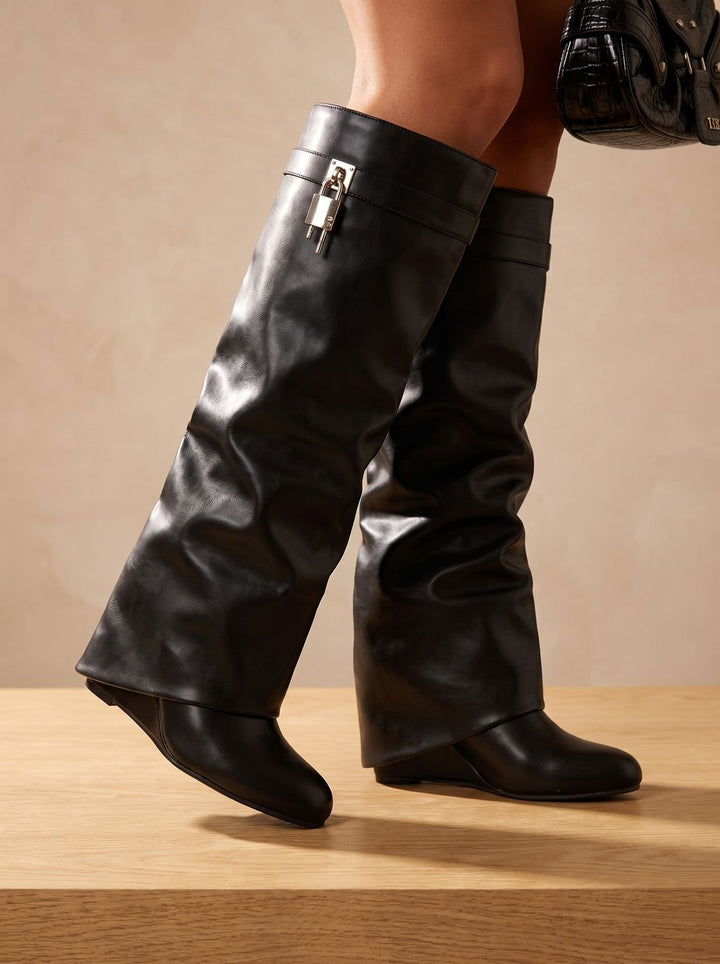 Chique Dames Laarzen in Faux-Leather met Sleehak (6)