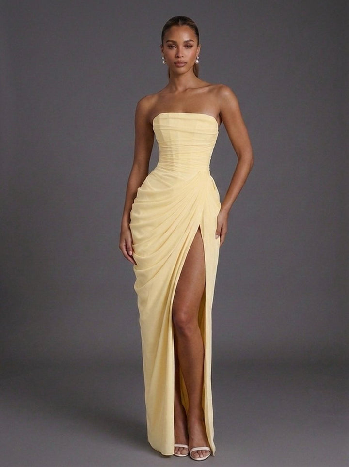 Florence strapless gastenjurk met korsetlijfje en split foto 1