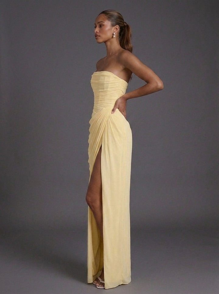 Florence strapless gastenjurk met korsetlijfje en split foto 2