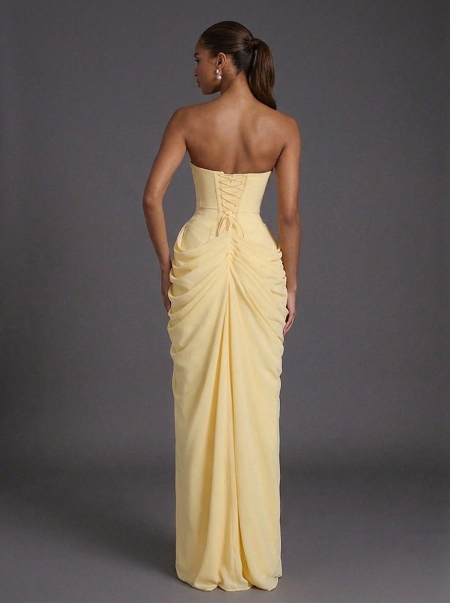 Florence strapless gastenjurk met korsetlijfje en split foto 4