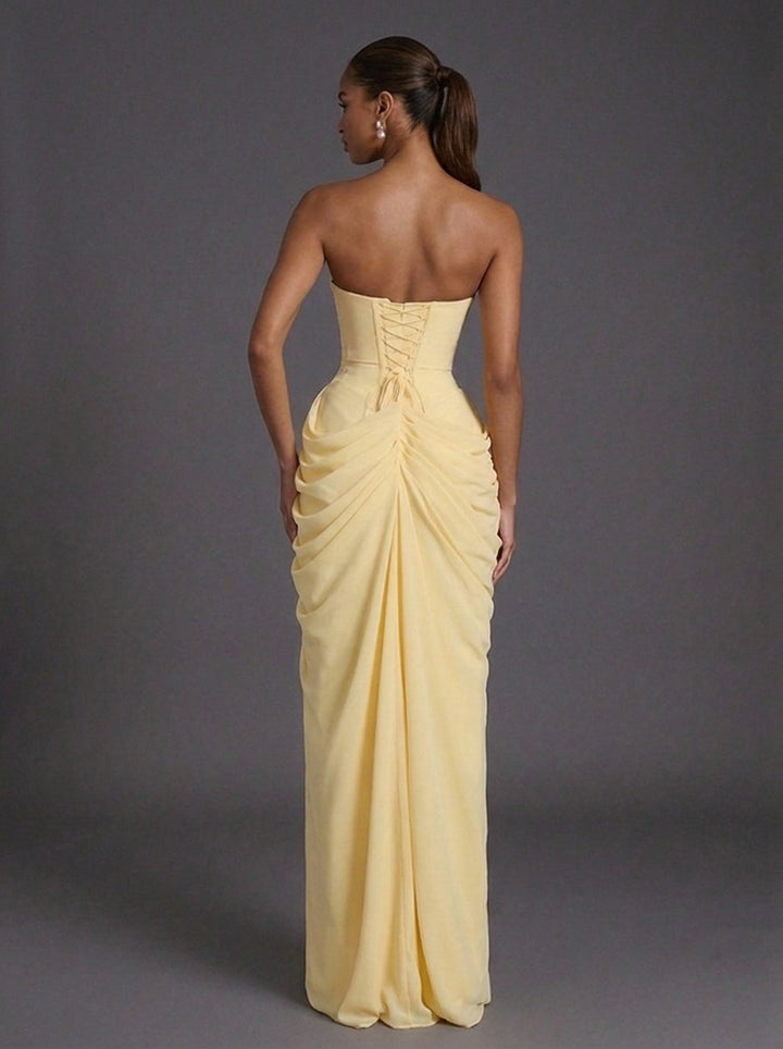 Florence strapless gastenjurk met korsetlijfje en split foto 4