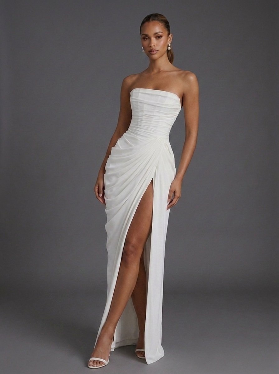 Florence strapless gastenjurk met korsetlijfje en split foto 7