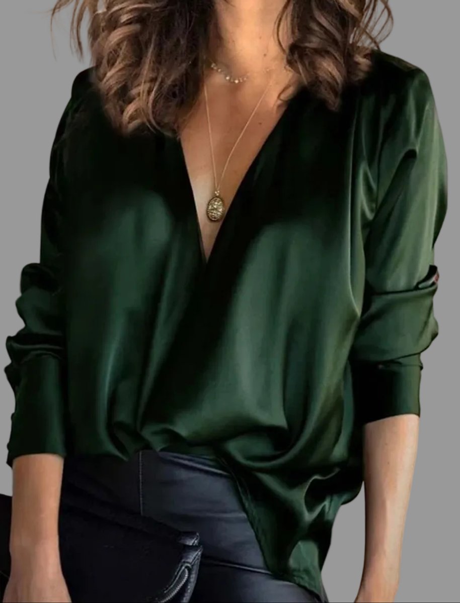 Dames Blouse van Satijn met Lange Mouwen in Groen
