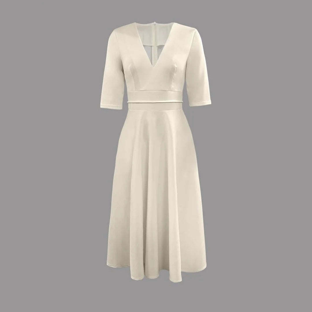 Dames bruiloftsgast elegante uitlopende midi-jurk in Wit 2
