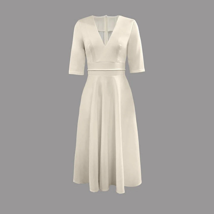 Dames bruiloftsgast elegante uitlopende midi-jurk in Wit 2