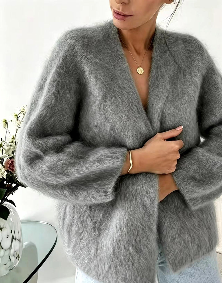 Dames Coltrui Oversized in Pluizige Stof voor Kerst in Grijs