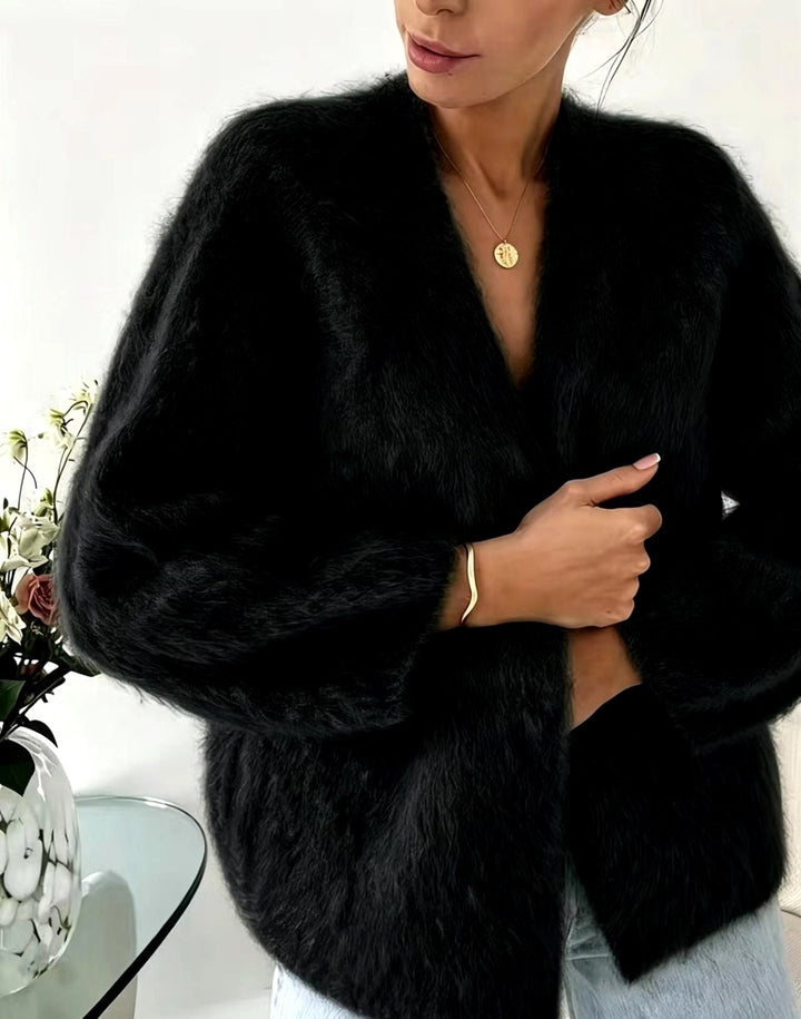 Dames Coltrui Oversized in Pluizige Stof voor Kerst in Zwart