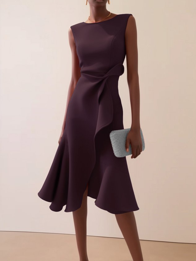 Dames Elegante Asymmetrische Midi Zomerkleed in Burgunderrot