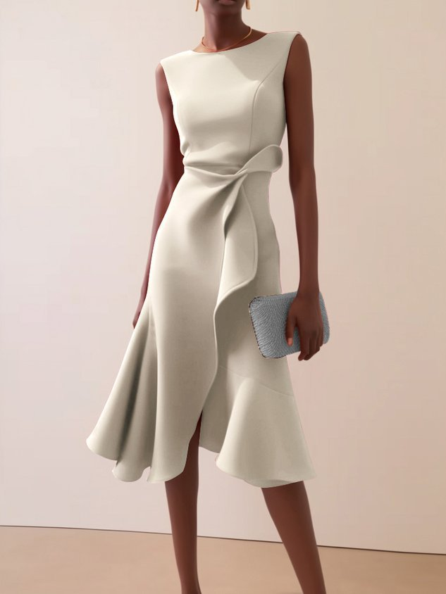 Dames Elegante Asymmetrische Midi Zomerkleed in Crème