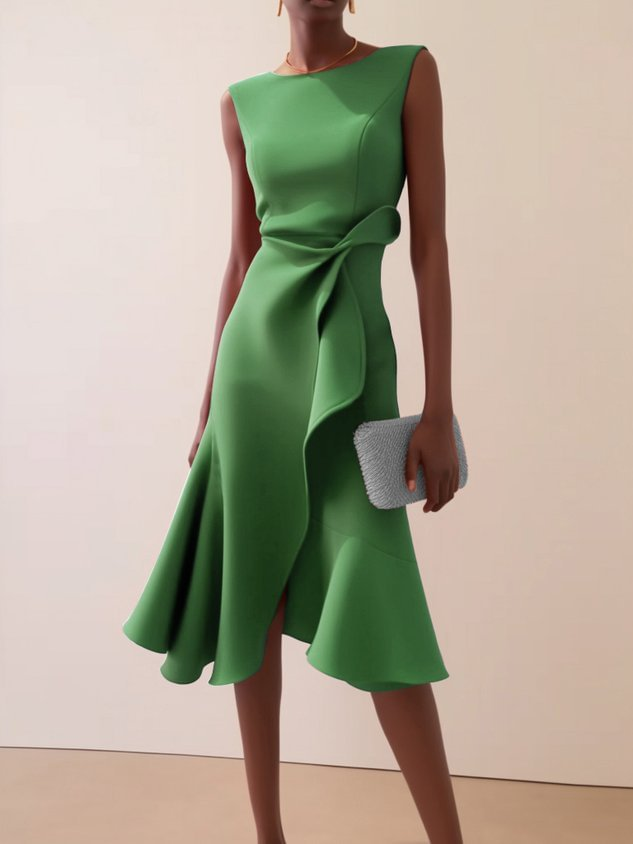 Dames Elegante Asymmetrische Midi Zomerkleed in Groen