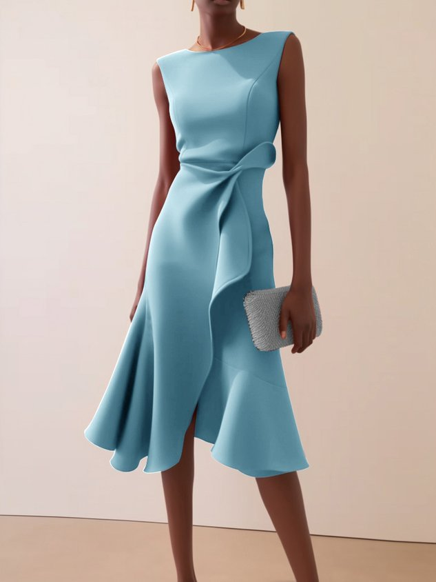 Dames Elegante Asymmetrische Midi Zomerkleed in Lichtblauw