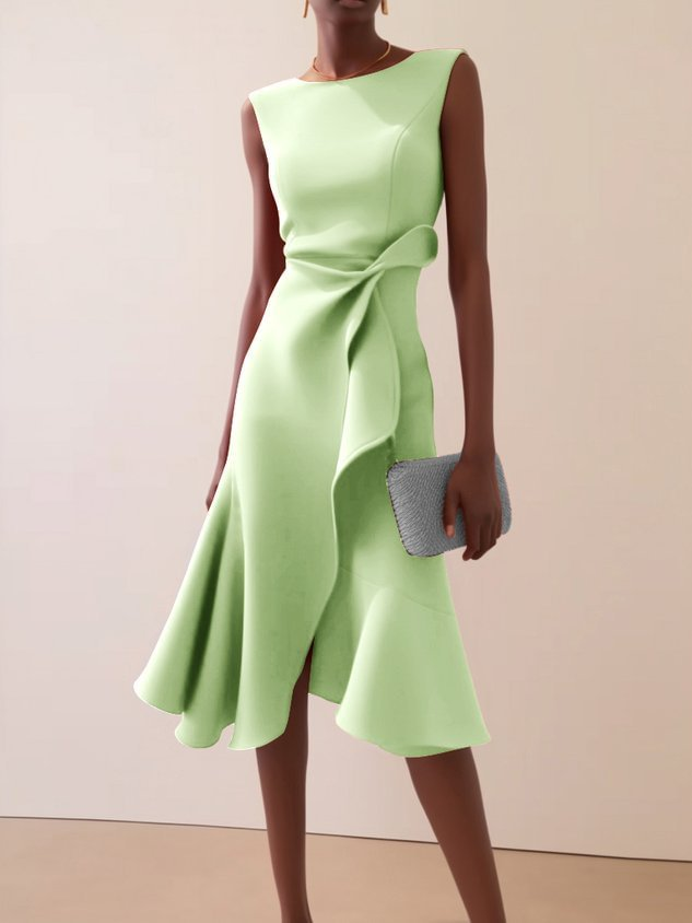 Dames Elegante Asymmetrische Midi Zomerkleed in Lichtgroen