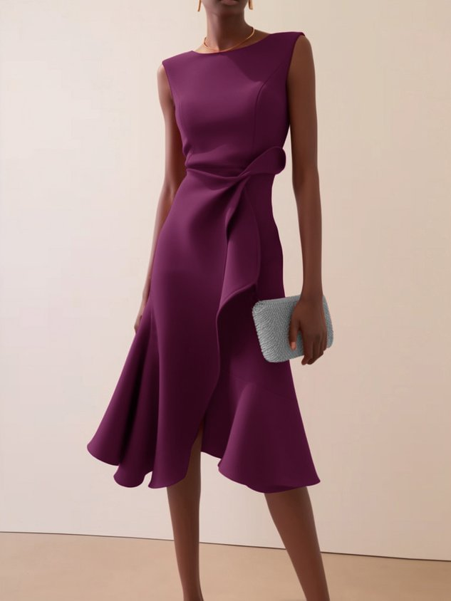 Dames Elegante Asymmetrische Midi Zomerkleed in Paars