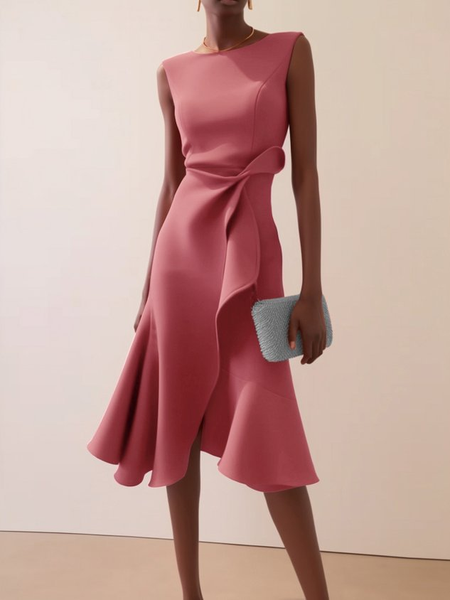 Dames Elegante Asymmetrische Midi Zomerkleed in Roze