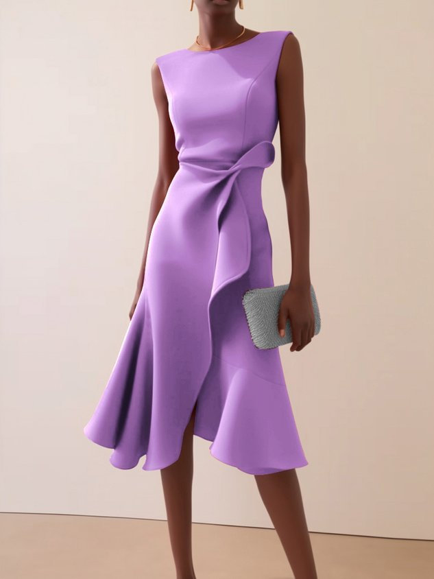 Dames Elegante Asymmetrische Midi Zomerkleed in Violett