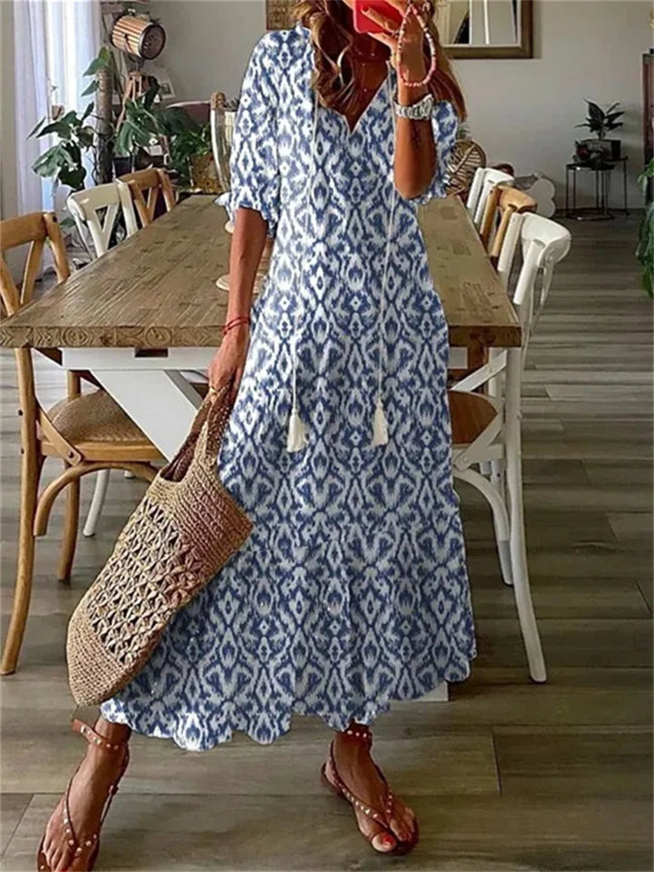 Dames Elegante Maxi-Zomerjurk in Blauw