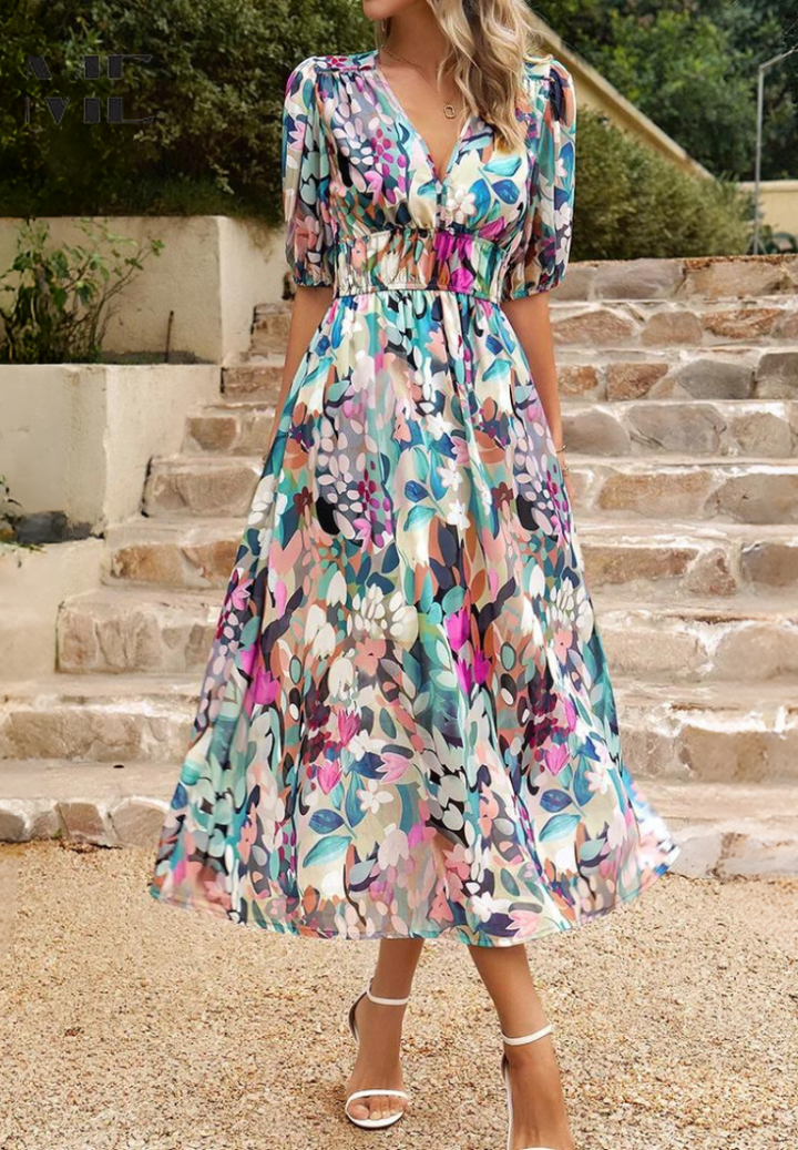 Dames elegante midijurk voor bruiloftsgasten in Roze 3