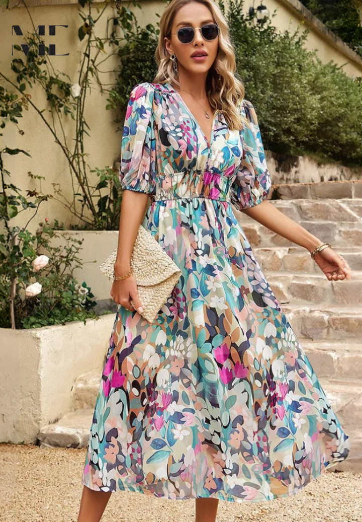Dames elegante midijurk voor bruiloftsgasten in Roze 4