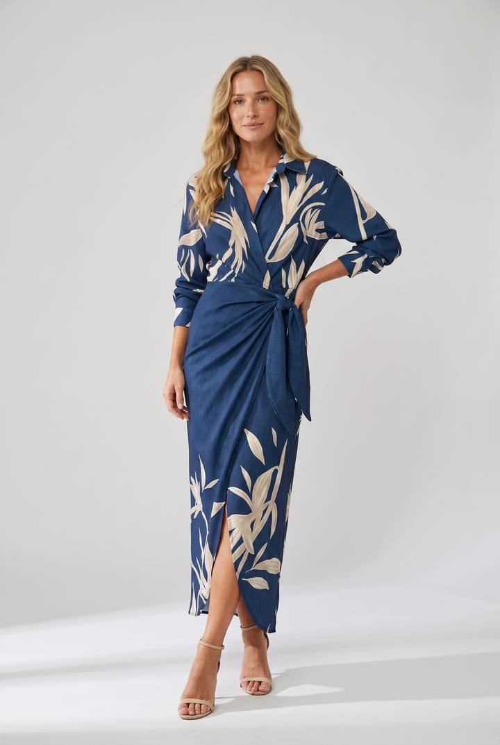 Dames Elegante Zomerjurk Maxi Bladerprint (2)