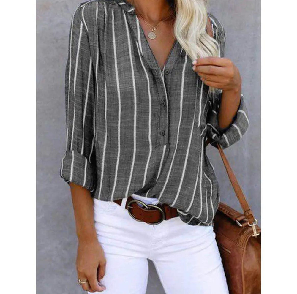 Dames Gestreepte Linnen Blouse voor Zomer (2)