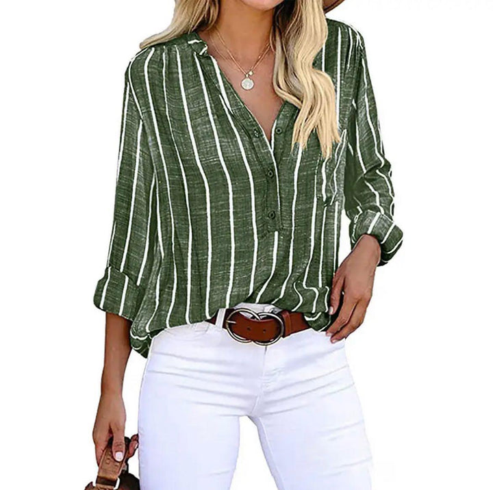 Dames Gestreepte Linnen Blouse voor Zomer (3)
