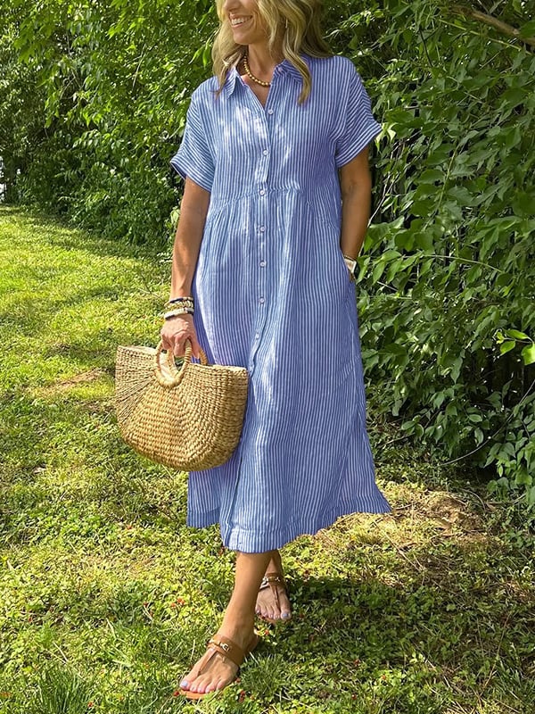 Dames gestreepte midi strandjapon in Blauw