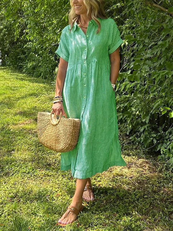 Dames gestreepte midi strandjapon in Groen
