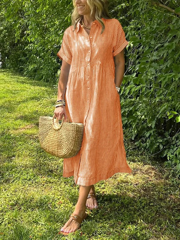 Dames gestreepte midi strandjapon in Oranje