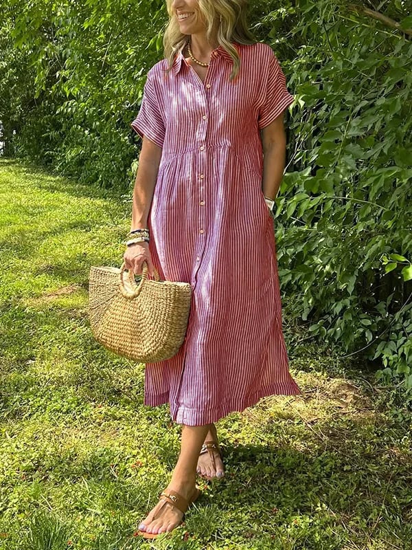 Dames gestreepte midi strandjapon in Rood