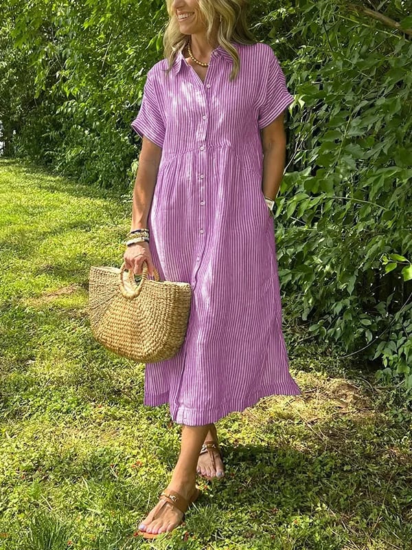 Dames gestreepte midi strandjapon in Roze
