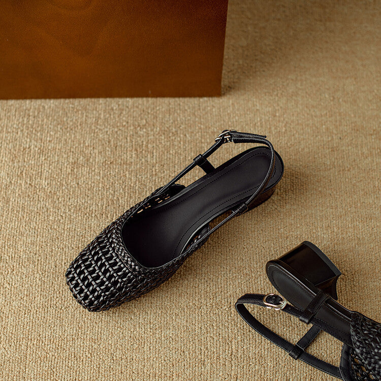 Dames Gevlochten Sandalen met Blokhak in Zwart