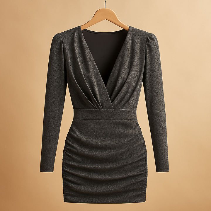 Dames Glitter Feestjurk Mini met lange mouwen (2)