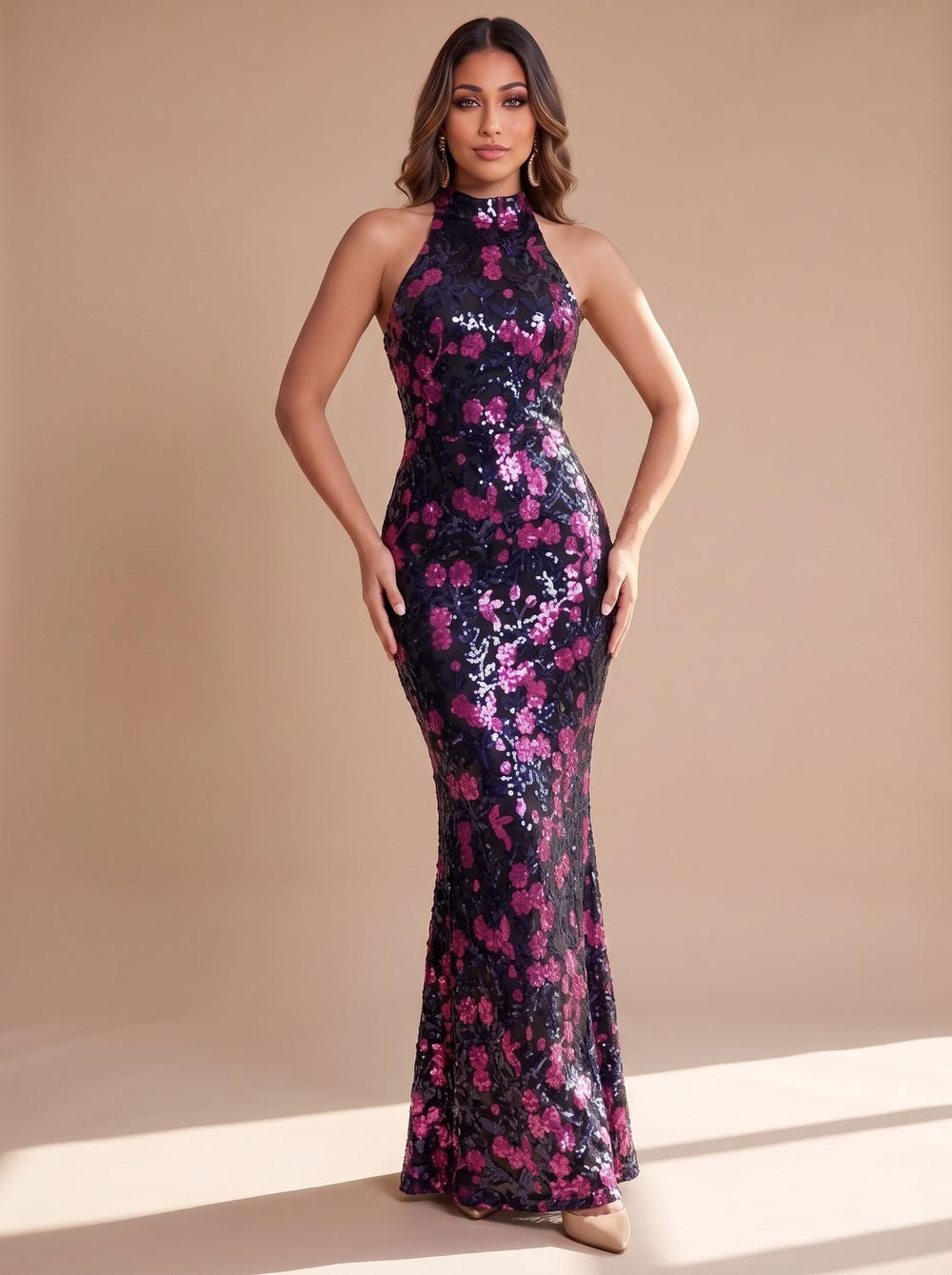 Dames kerst glitter feestjurk maxi (2)