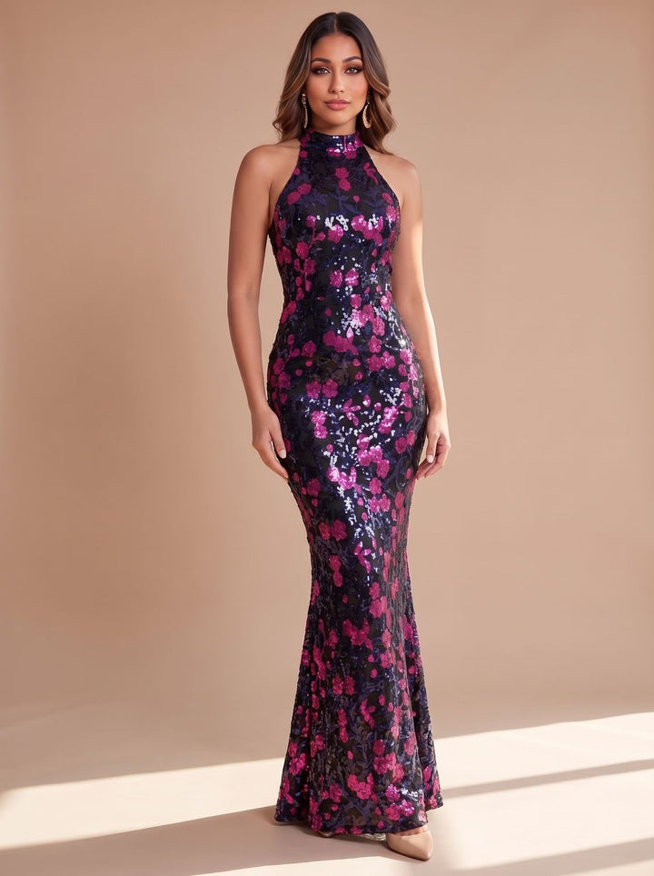 Dames kerst glitter feestjurk maxi in Paars