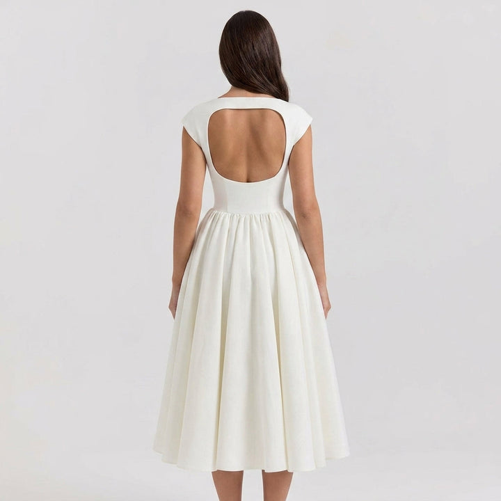 Dames Klassiek Getailleerde Polyester Midi Jurk voor Bruiloftsgasten (3)