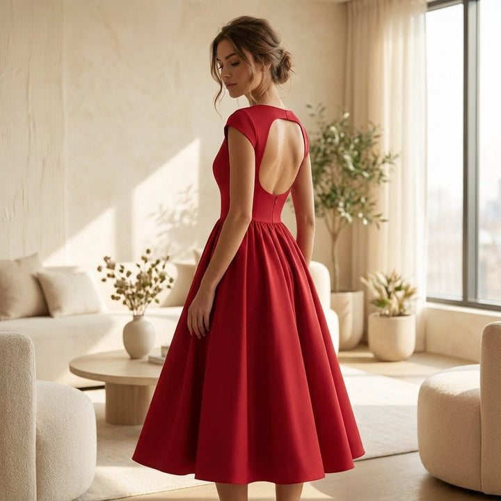 Dames Klassiek Getailleerde Polyester Midi Jurk voor Bruiloftsgasten (8)