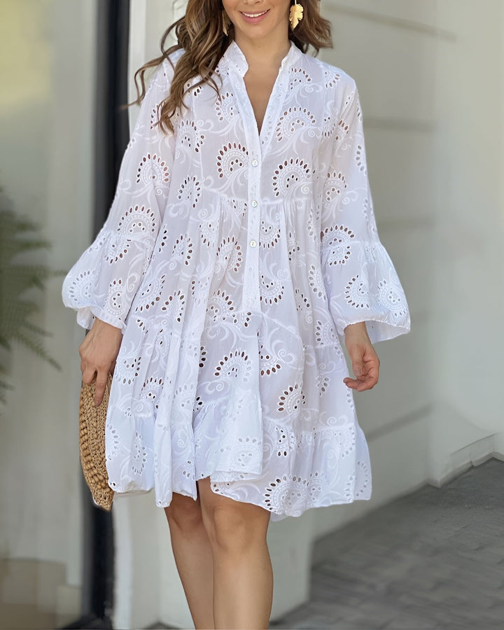 Dames korte zomerjurk in boho-stijl in Wit