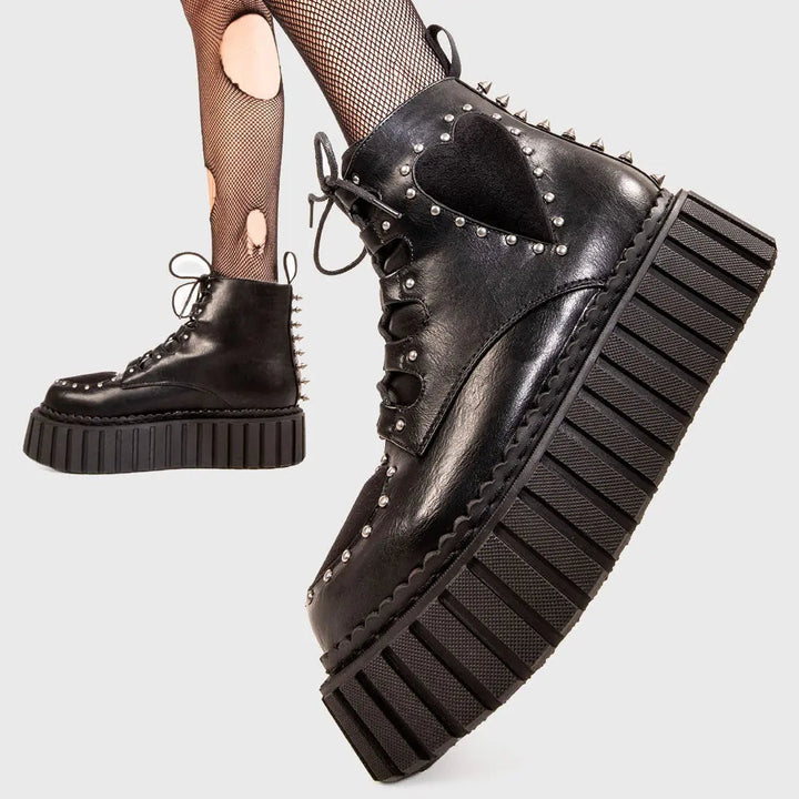 Dames Laarzen Chunky Platform Creeper met Hartjes (4)