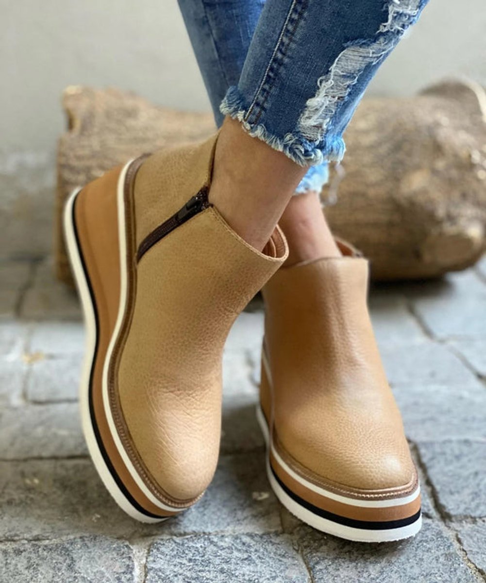 Dames laarzen comfort wedge zijrits in Khaki