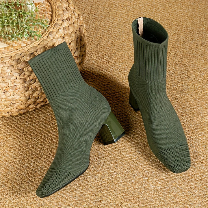 Dames laarzen gebreide tricot met blokhak in Groen