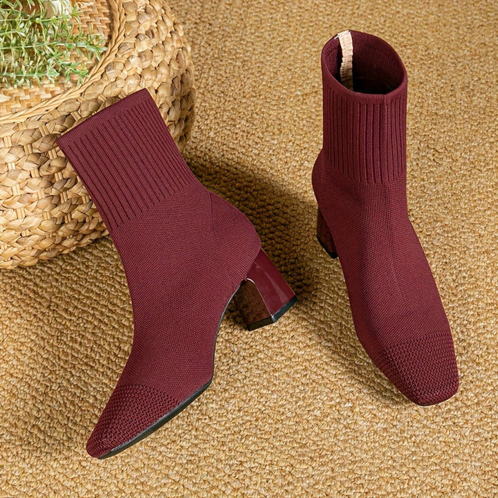 Dames laarzen gebreide tricot met blokhak in Rood