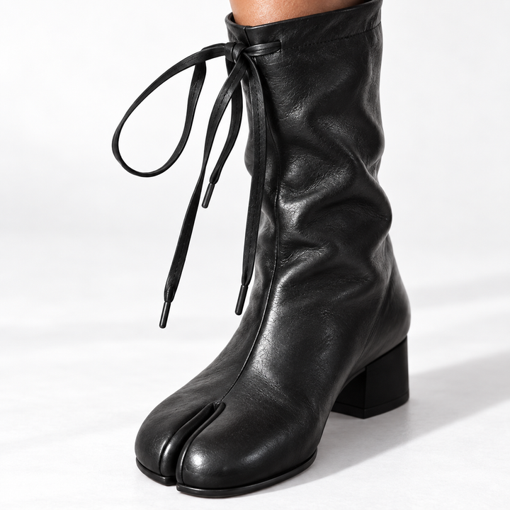 Dames laarzen halflang voor winter met veters in Zwart 3