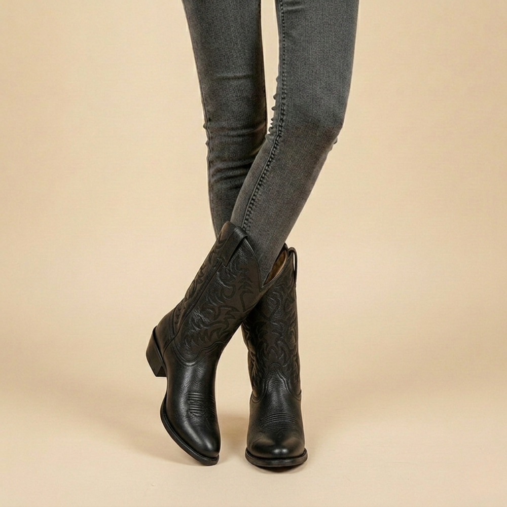 Dames Laarzen in authentieke Western-Vintage-Stijl in Zwart 1